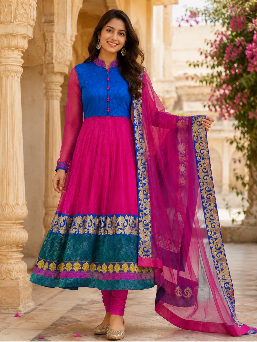 Womens Indian Churidhar Kurta Dupatta Outfit Jacquard Net Embroidered Anarkali